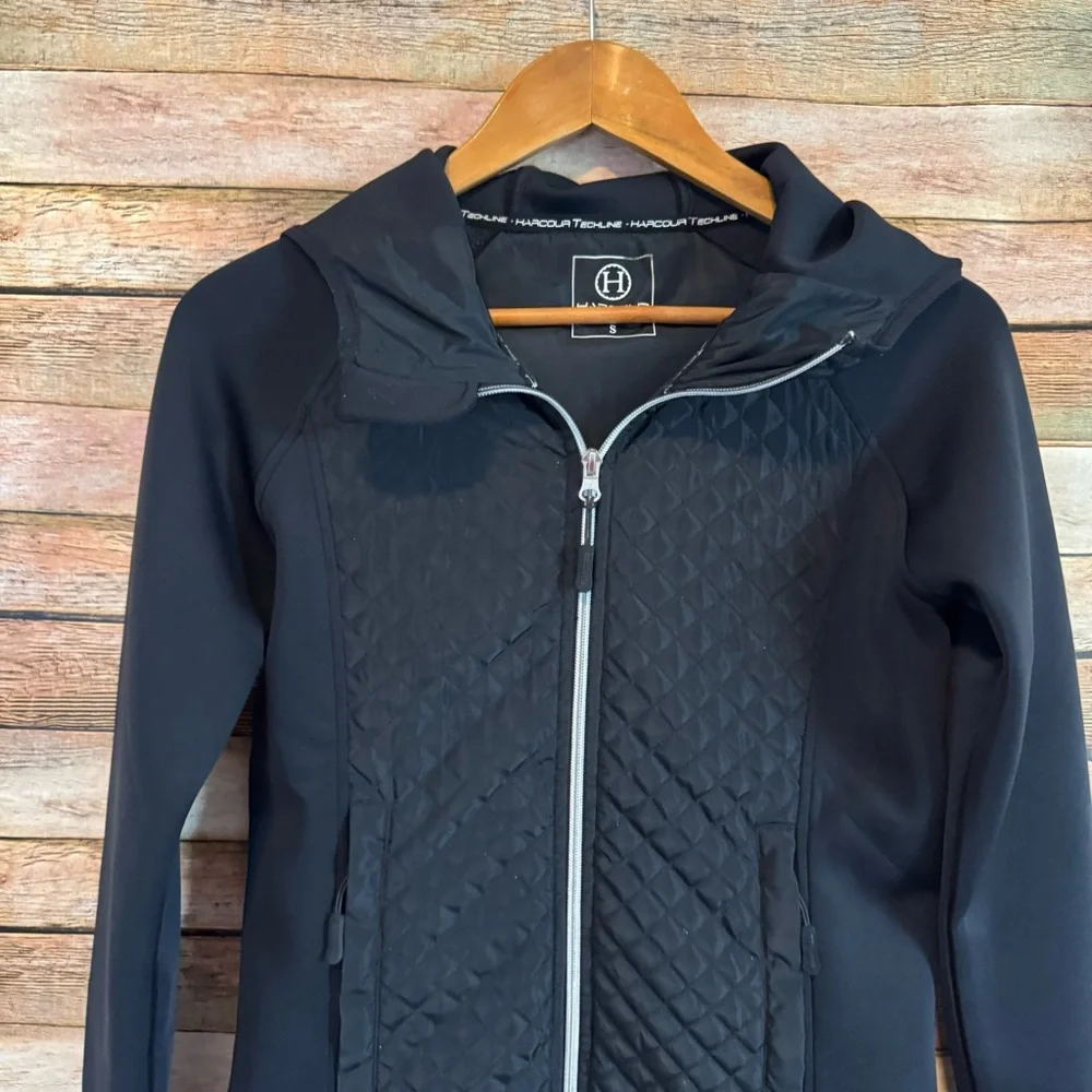 Harcour Techline Equestrian Black Quilted Hooded Zip Up Jacket Size Small